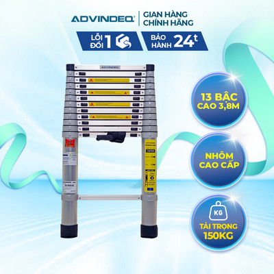 Thang nhôm đơn rút gọn Advindeq ADT212F - hợp kim nhôm cao cấp - Cao tối đa 3.8m - có chốt khóa bậc