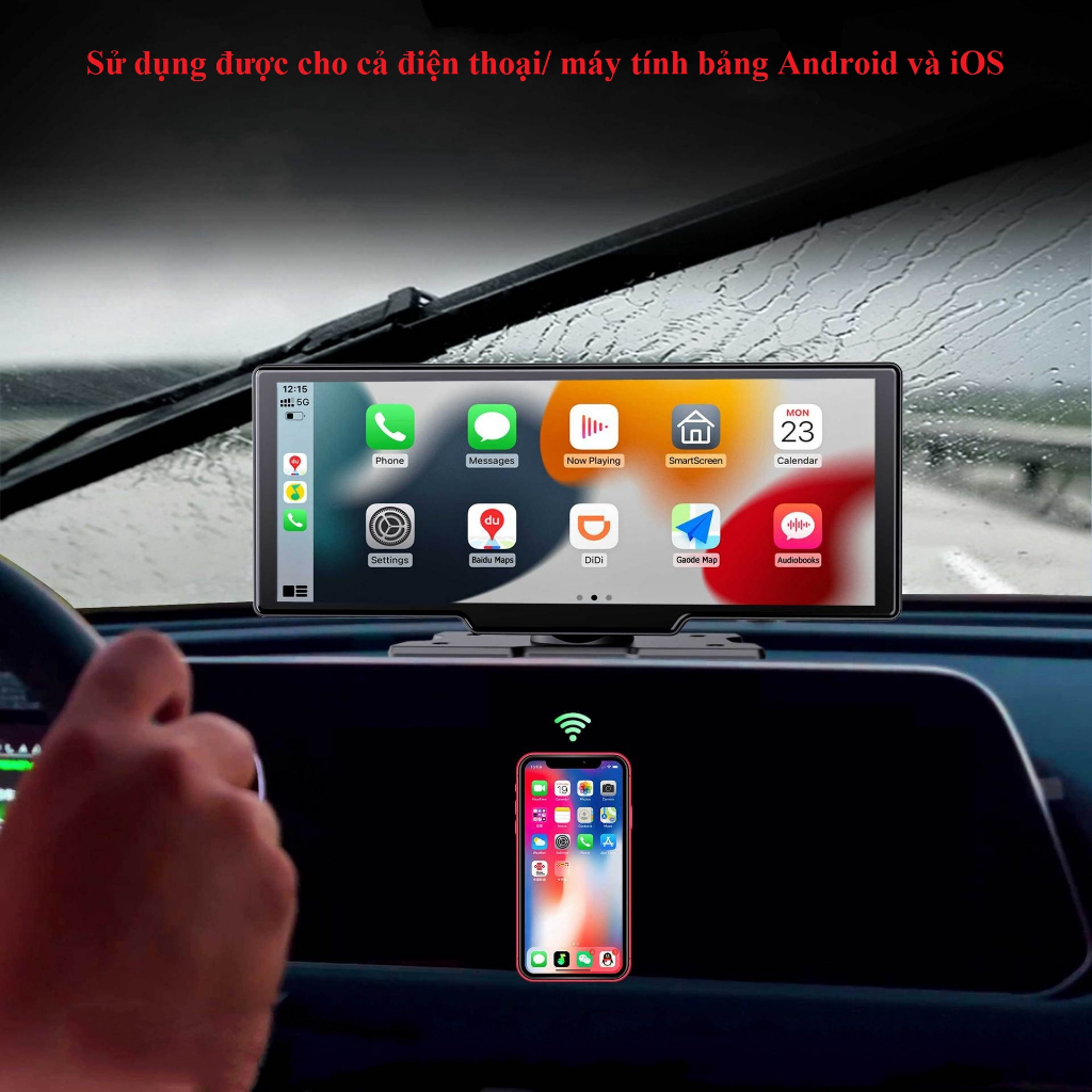 Màn Hình Ô Tô Android 4K hỗ trợ Carplay Tiếng Việt chỉ đường tích hợp Camera hành trình trước sau 1080p  ☘️ FREESHIP ☘️
