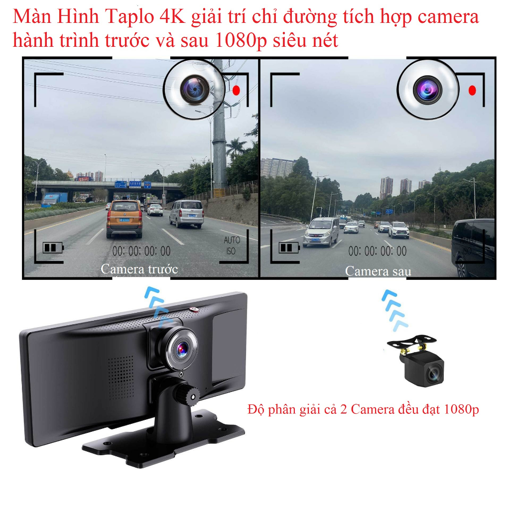 Màn Hình Ô Tô Android 4K hỗ trợ Carplay Tiếng Việt chỉ đường tích hợp Camera hành trình trước sau 1080p  ☘️ FREESHIP ☘️