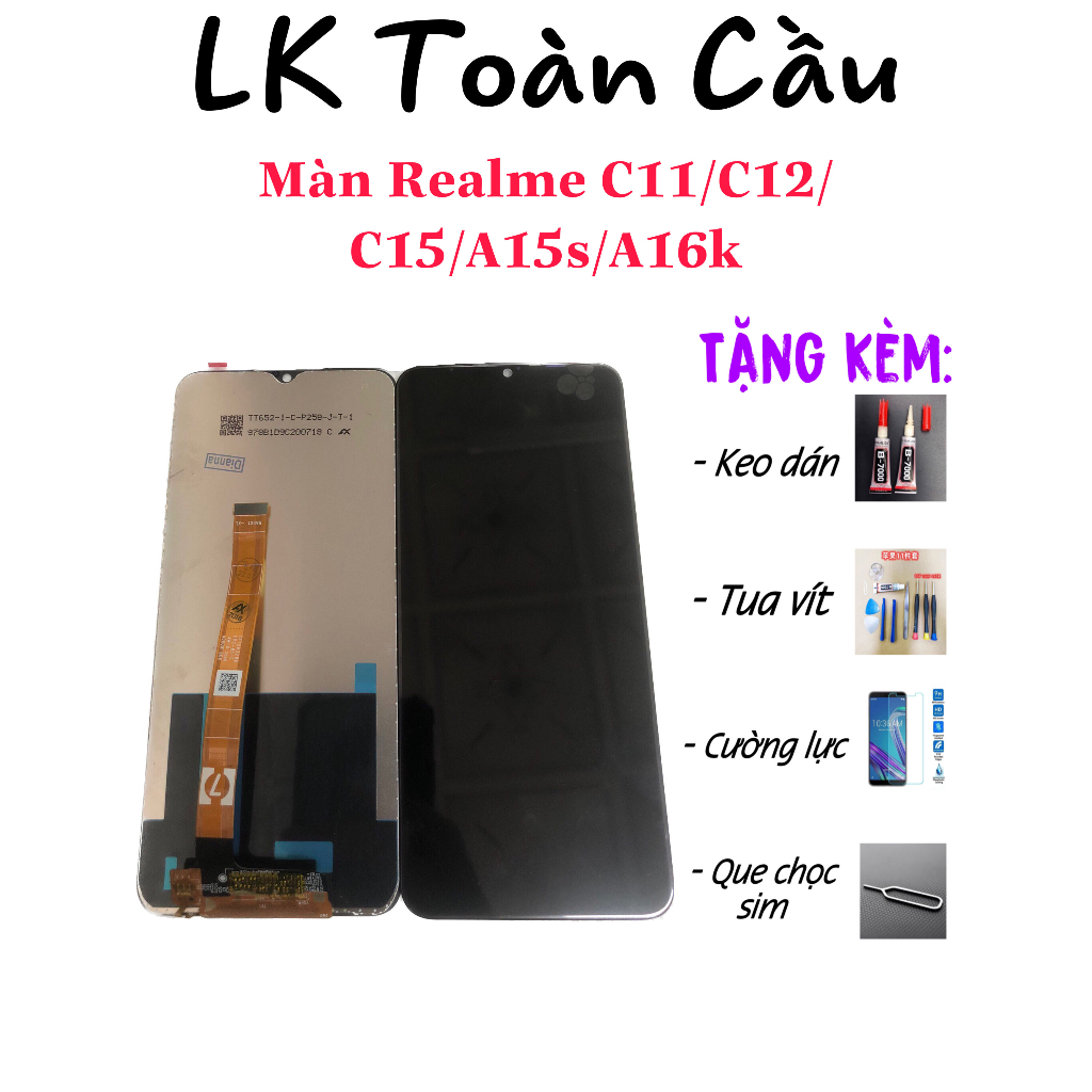 Màn oppo A16k / realme C11 / C12 / C15 / A15 / A15S New Full bộ màu đen Bảo hành 3 tháng Tặng kèm keo+tuavít+cườnglực+