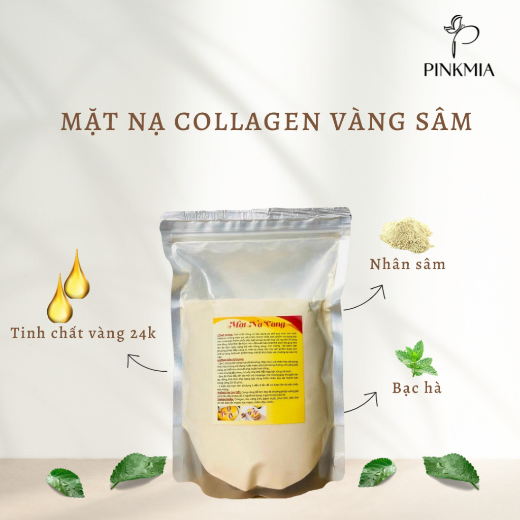 Gói 1000gr Mặt Nạ Collagen Sâm Vàng Sạch Nguyên Chất Handmade