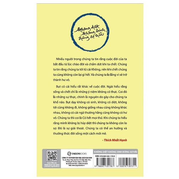 [Mã BMLTB35 giảm đến 35K đơn 99K] Sách - Không diệt không sinh đừng sợ hãi (Thích Nhất Hạnh) | BigBuy360 - bigbuy360.vn