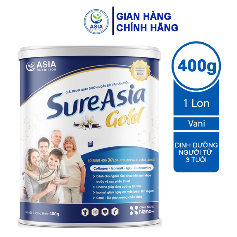 Sữa bột dinh dưỡng Sure Asia Gold 400g chính hãng nguyên liệu nhập khẩu từ Hoa Kỳ tác dụng tốt sức khỏe người cao tuổi