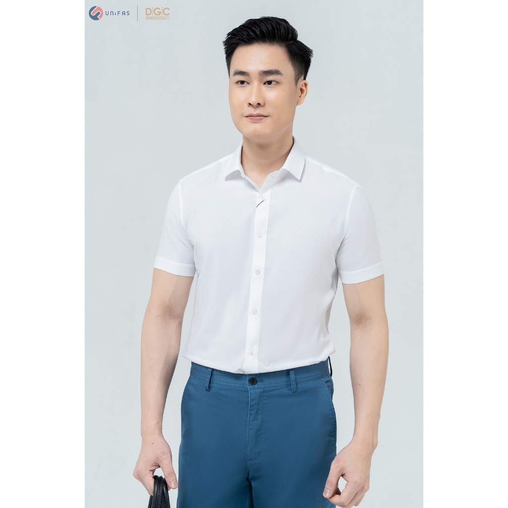 Áo Sơ mi nam ngắn tay DGC - SASNBC11M dáng ôm, vải sợi Nano dáng suông thoáng mát thấm hút tốt vượt trội