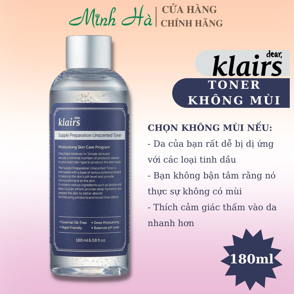 Nước Hoa Hồng Không Mùi Dear Klairs Dưỡng Ẩm Da Và Làm Mềm Da 180ml (hai_ki)