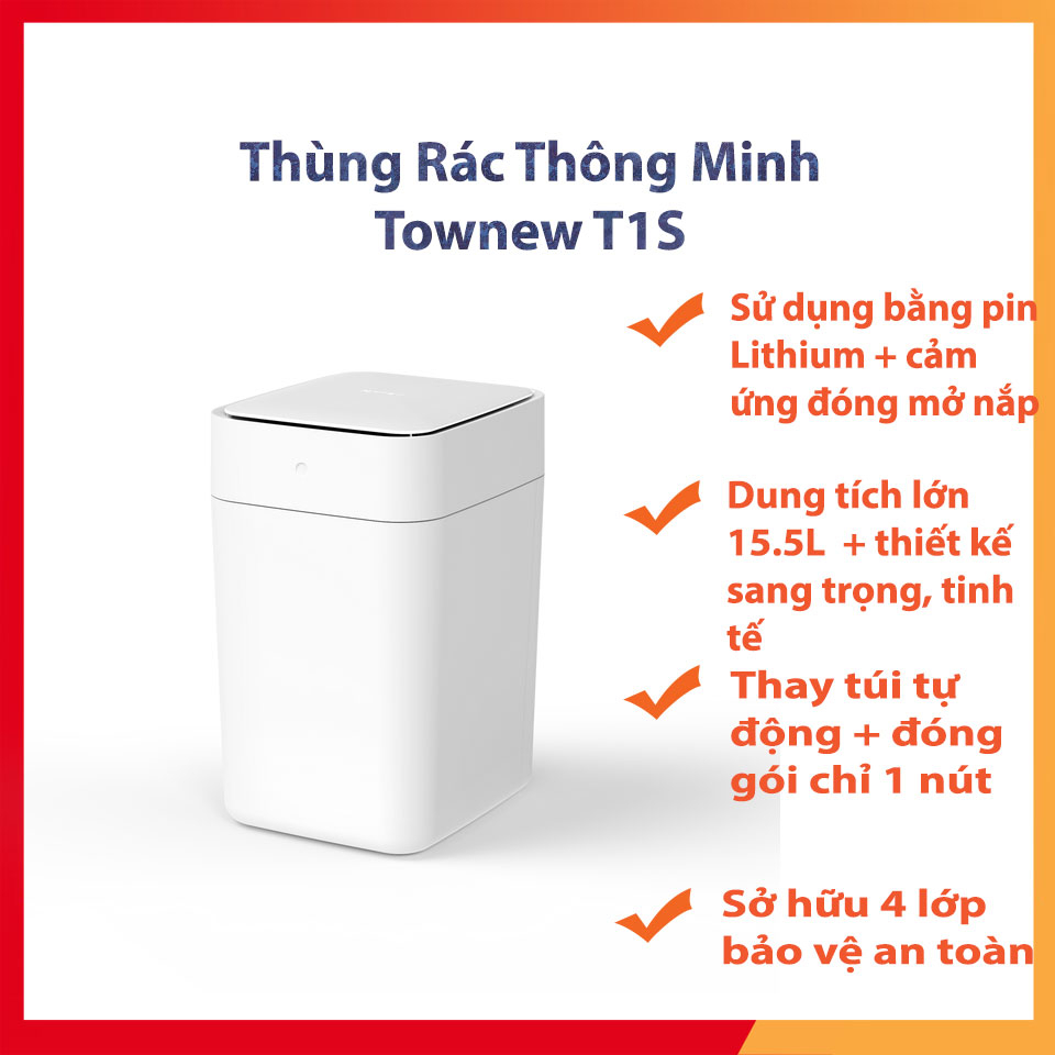 Thùng rác tự động thông minh TOWNEW T1S 15.5L (White) - Tự động hàn túi, thay túi rác
