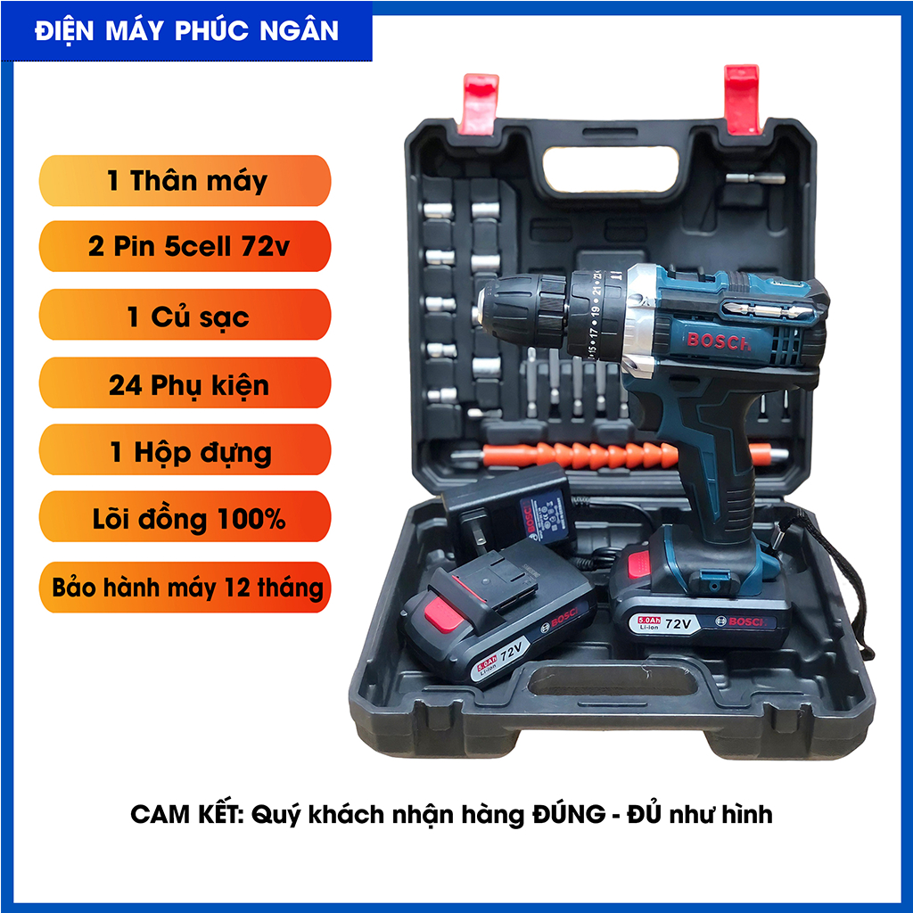 Máy khoan pin, Máy khoan mini Ma.kita, Bos.ch, De.walt 72v có búa, 3 chức năng - Máy bắn vít tặng bộ 24 phụ kiện.