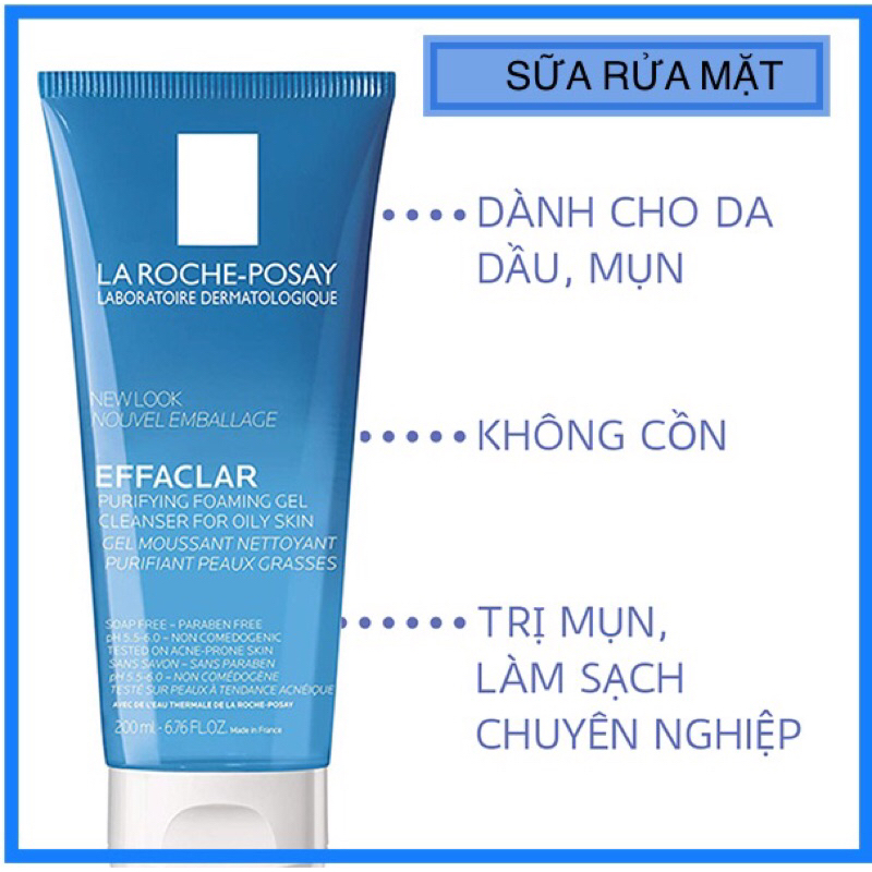 Sữa rửa mặt kiềm dầu, giảm mụn LaRoche-Posay Effaclar Purifying Foaming Gel Cleanser 300ml
