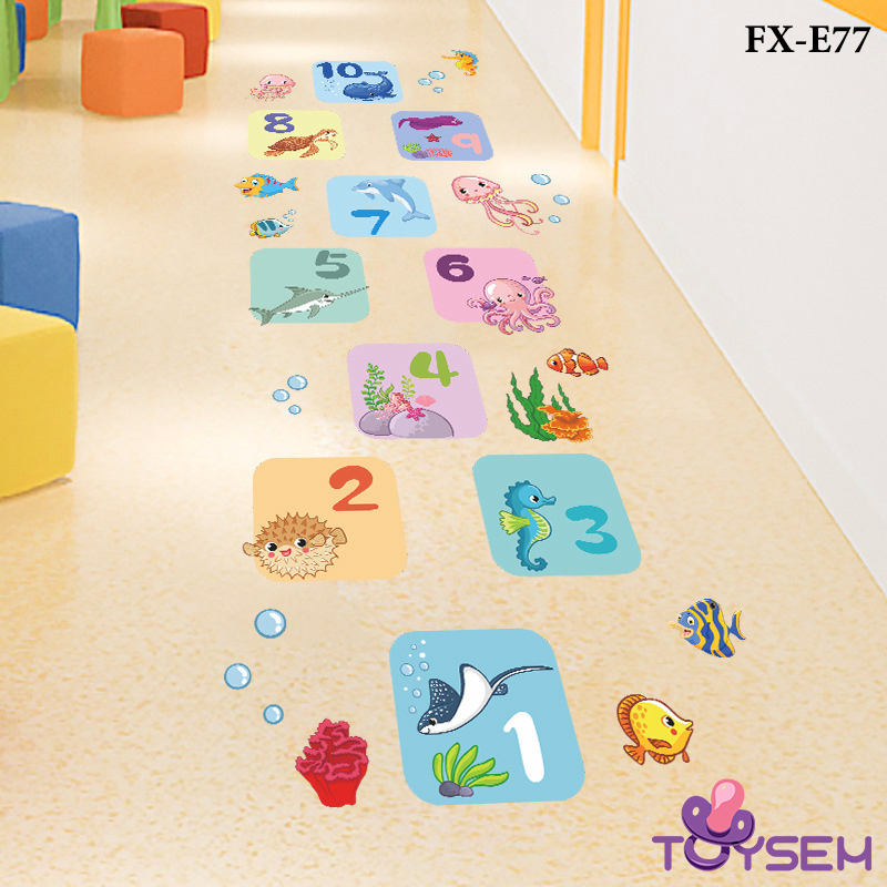 Decal dán sàn nhà nhảy lò cò mẫu đại dương FX-E77 theo ô từ 1 đến 10 Toysem cho bé vừa chơi vừa đếm số