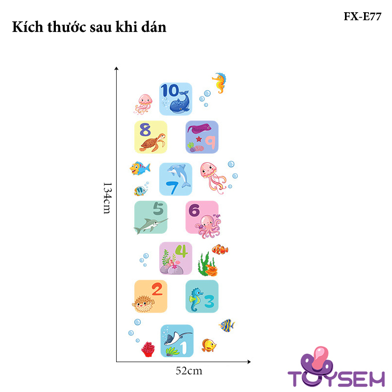 Decal dán sàn nhà nhảy lò cò mẫu đại dương FX-E77 theo ô từ 1 đến 10 Toysem cho bé vừa chơi vừa đếm số