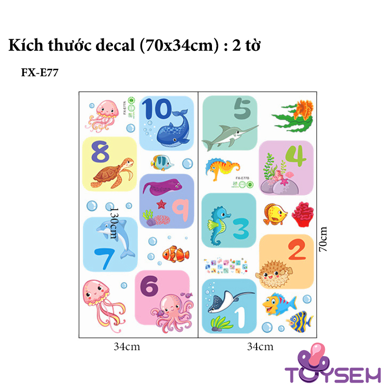 Decal dán sàn nhà nhảy lò cò mẫu đại dương FX-E77 theo ô từ 1 đến 10 Toysem cho bé vừa chơi vừa đếm số