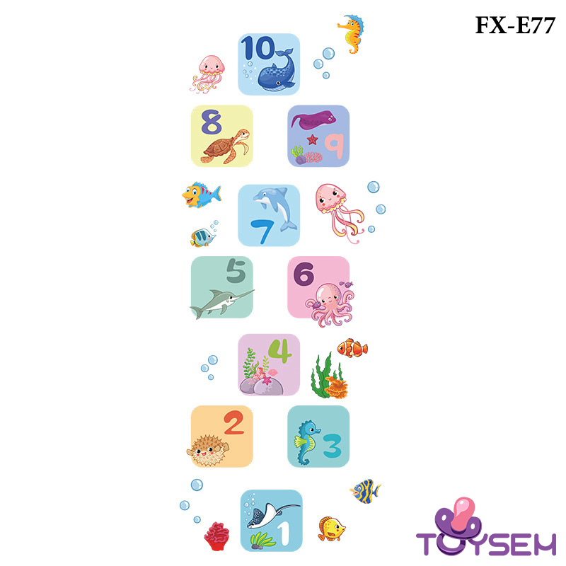 Decal dán sàn nhà nhảy lò cò mẫu đại dương FX-E77 theo ô từ 1 đến 10 Toysem cho bé vừa chơi vừa đếm số