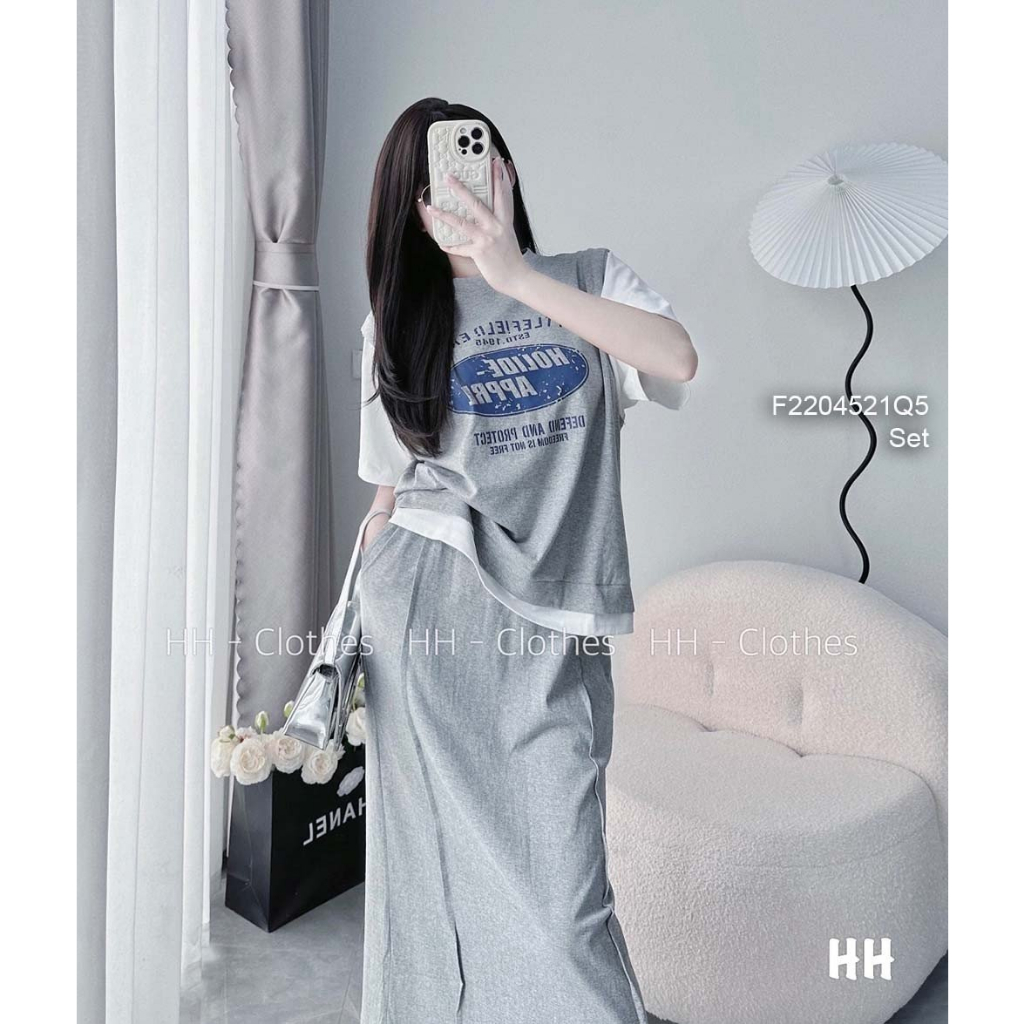 Set bộ áo thun tay con phối chân váy dáng dài kiểu dáng hiện đại