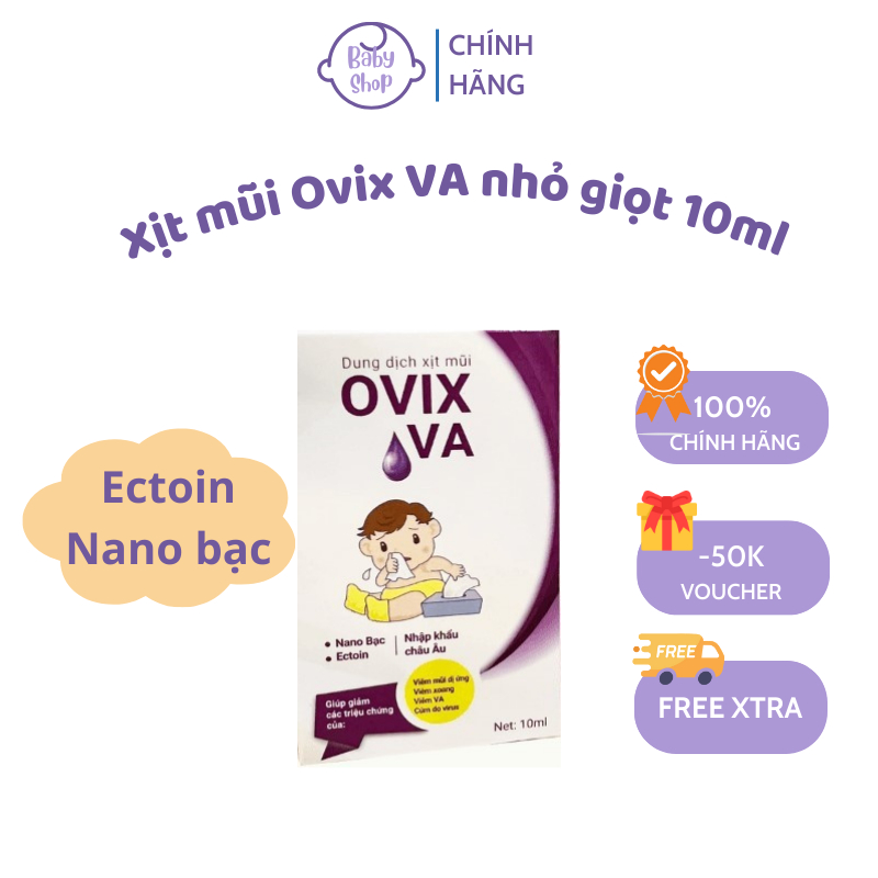 Nhỏ mũi Ovix VA 10ml chứa Sodium hyaluronate, Ectoin, Nano Ag+ hỗ trợ giảm viêm mũi, viêm VA