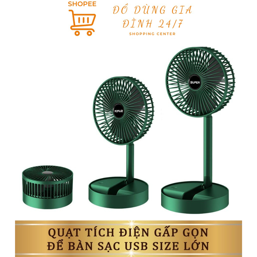 Quạt Tích Điện Để Bàn Mini Super Gấp Gọn Tiện Dụng 3 Cấp Độ Gió Siêu Bền Cáp Sạc USB Tiện Lợi Bảo Hành 3 Tháng