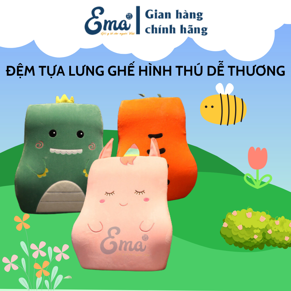 Gối tựa lưng dài văn phòng hình thú dễ thương Ema, Gối kê lưng văn phòng đa năng -Chống đau mỏi lưng
