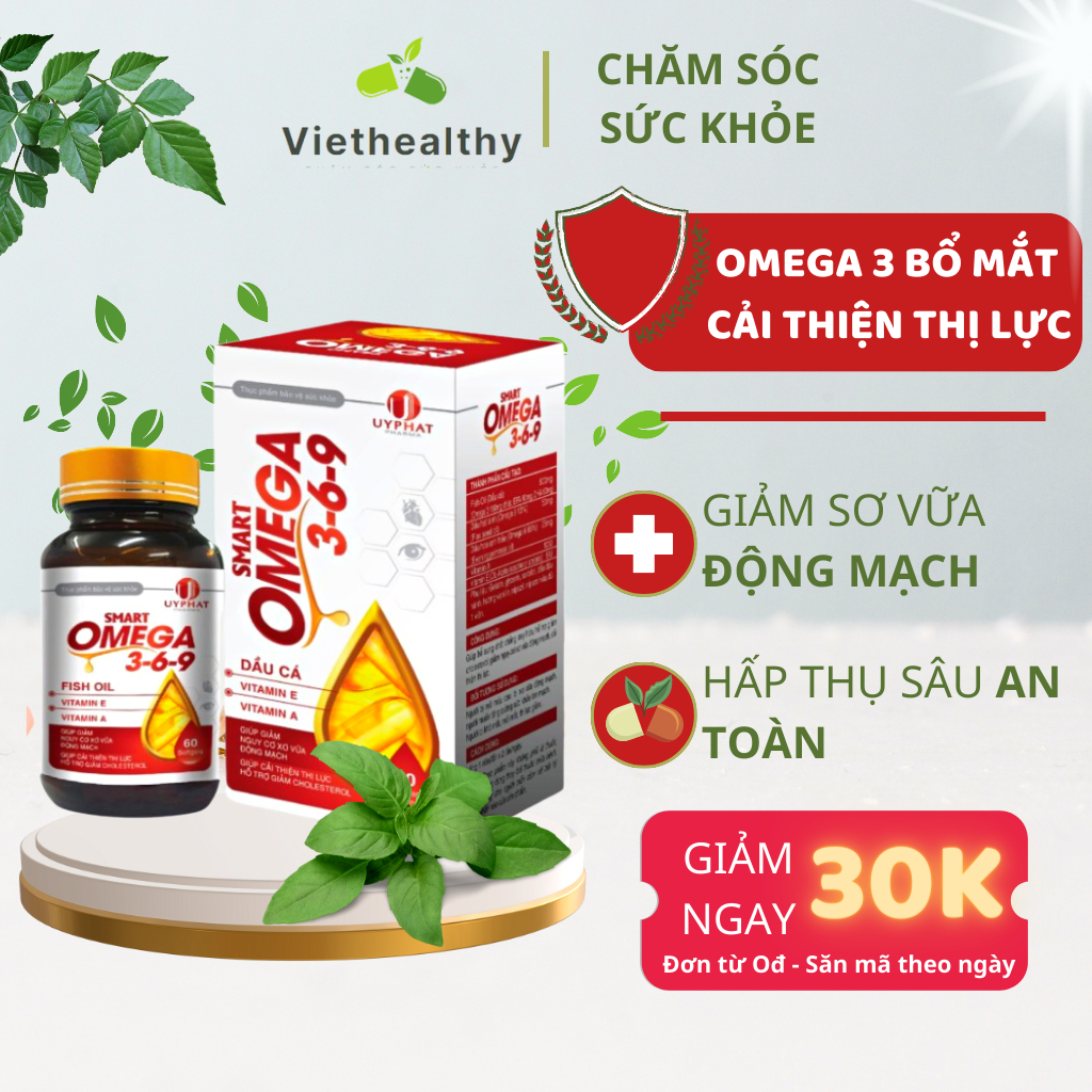 Omega 3, Omega 369 SMART - Viên uống bổ mắt giảm nguy cơ xơ vữa động mạch, cải thiện thị lực, hỗ trợ giảm CHOLESTEROL