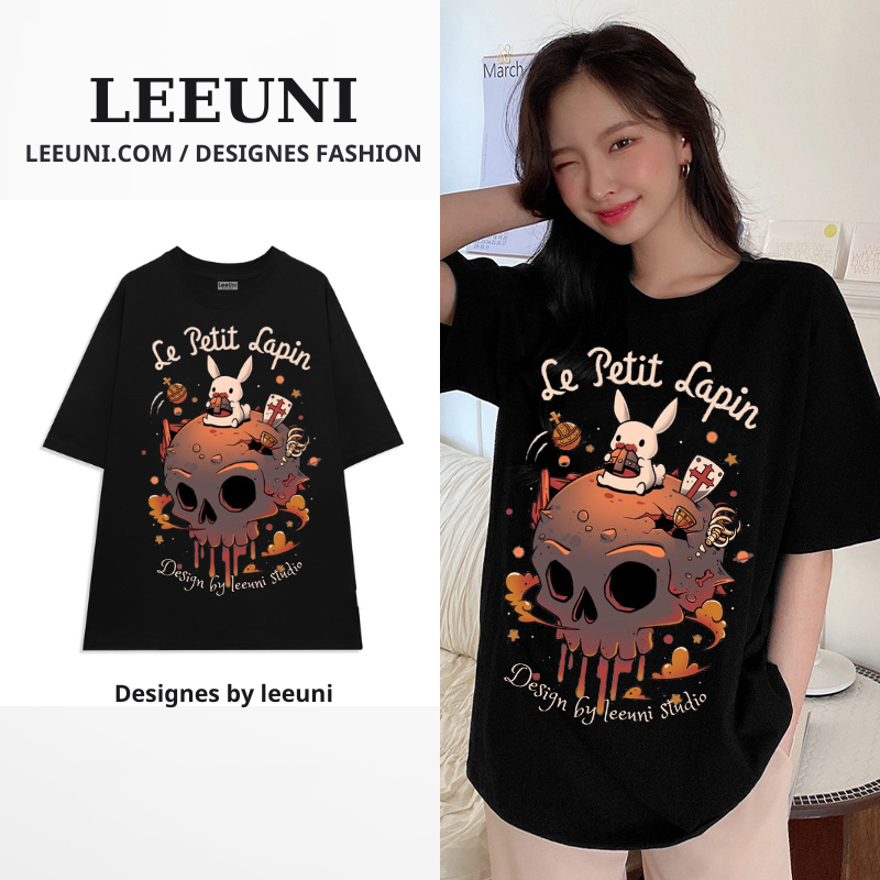 Áo Thun Nam Nữ LeeUni Form Rộng, In Hình Brand Name, Chất Vải 100% Cotton AT34