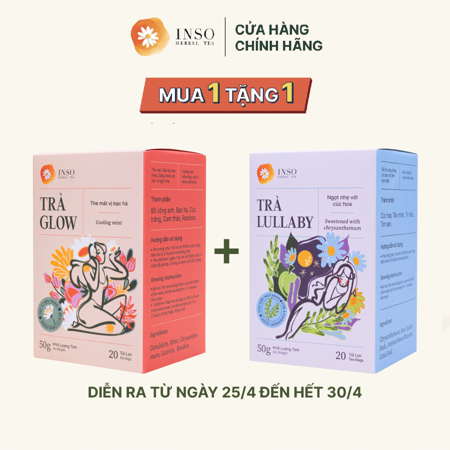 Trà thảo mộc thanh nhiệt GLOW từ INSO HERBAL TEA giải nhiệt, mát gan, giảm mụn, detox, giải độc 20 túi lọc