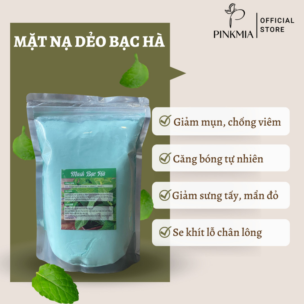 (Loại 1) Gói 1000GR Bột Đắp Mặt Nạ Bạc Hà Dưỡng Trắng, Giảm Mờ Thâm Cho Da Dầu, Da Mụn