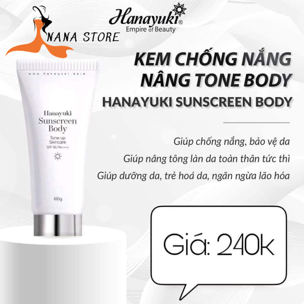Kem Chống Nắng Nâng Tone Da Mặt, Body Hanayuki