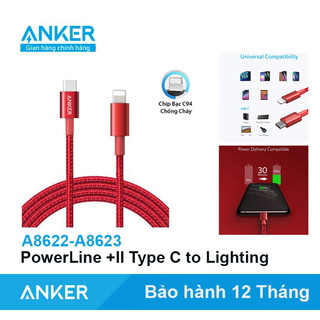 Dây sạc nhanh 20W ANKER PowerLine + II Type C to Lighting Sạc nhanh PD Max 30W IP8 tới IP14PRM  - A8622 A8623  AnkerShop