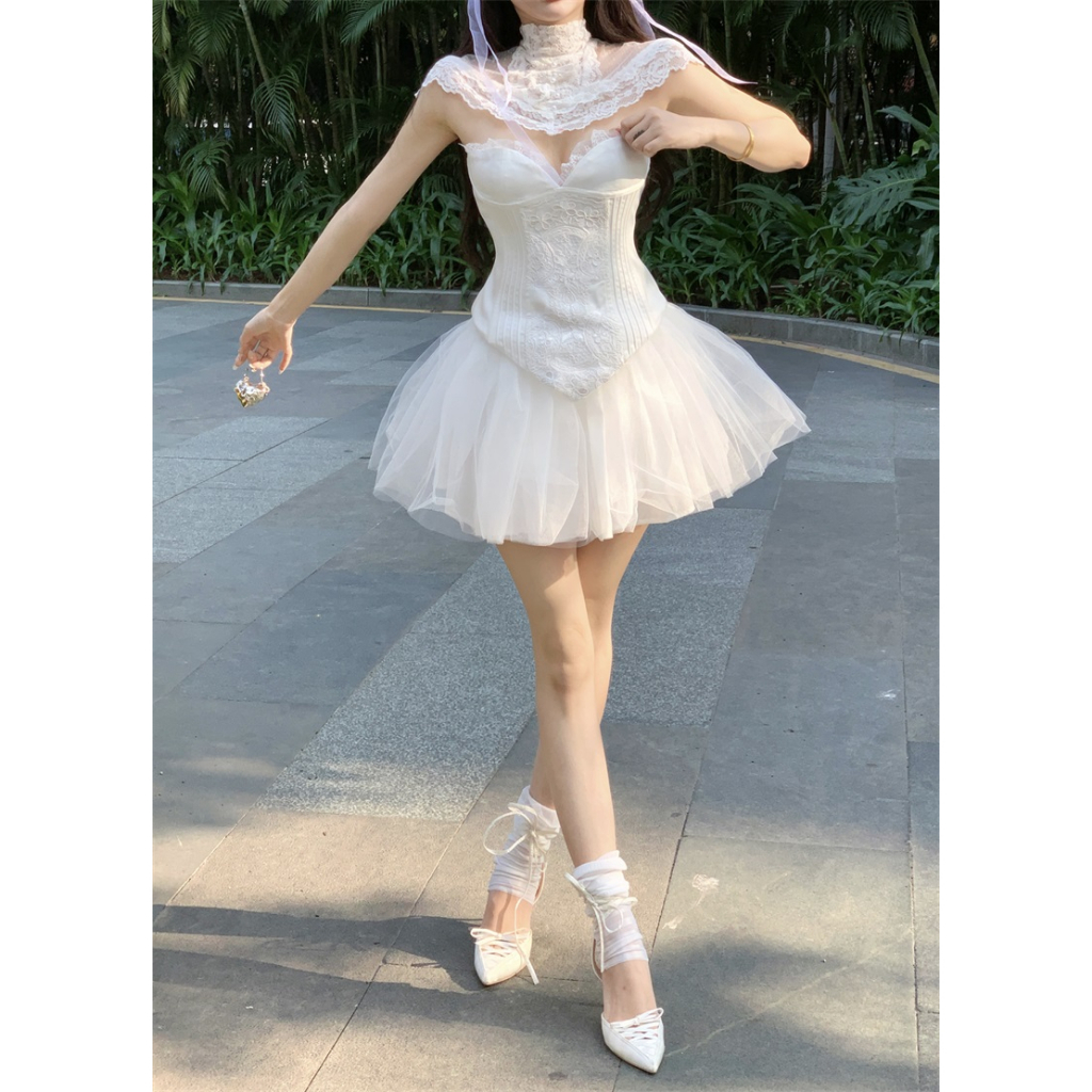 Set áo corset + chân váy xòe công chúa ulzzang màu trắng NT0067