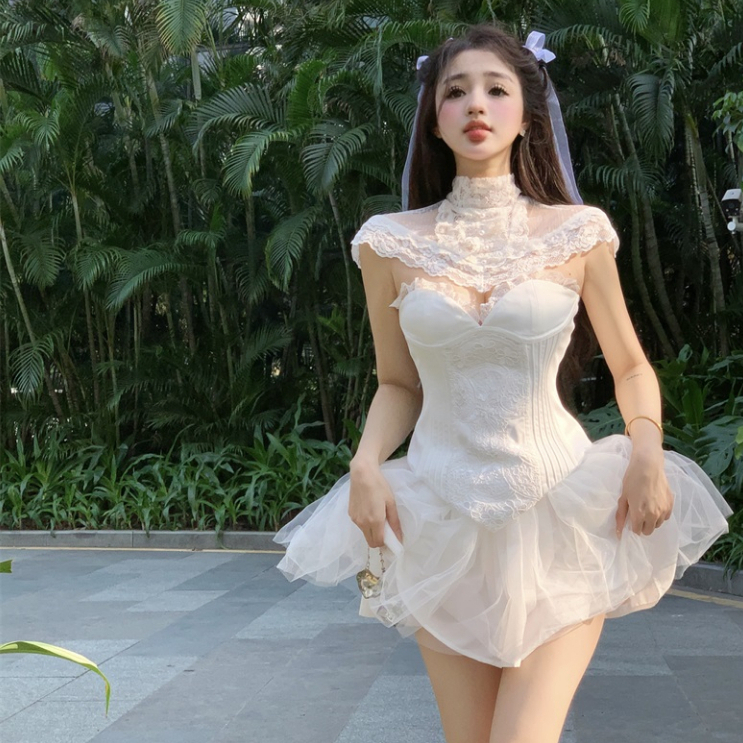 Set áo corset + chân váy xòe công chúa ulzzang màu trắng NT0067