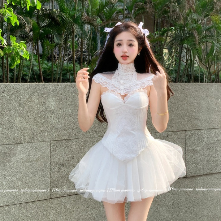 Set áo corset + chân váy xòe công chúa ulzzang màu trắng NT0067