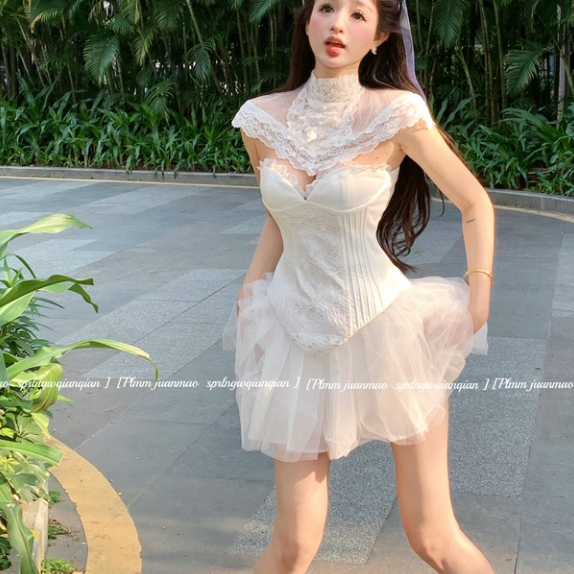Set áo corset + chân váy xòe công chúa ulzzang màu trắng NT0067