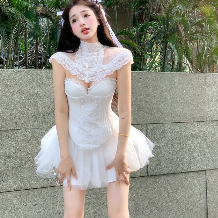 Set áo corset + chân váy xòe công chúa ulzzang màu trắng NT0067