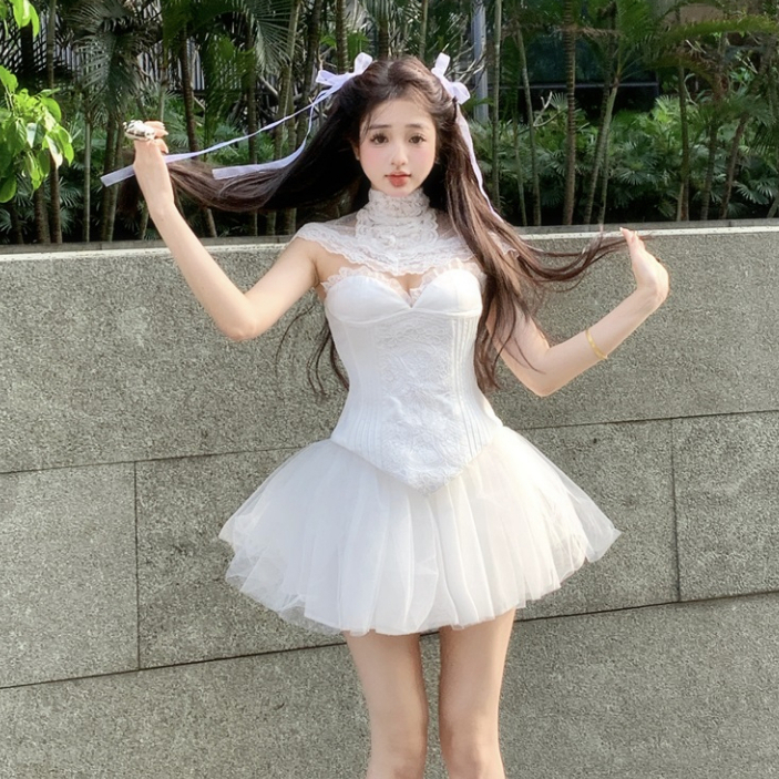 Set áo corset + chân váy xòe công chúa ulzzang màu trắng NT0067