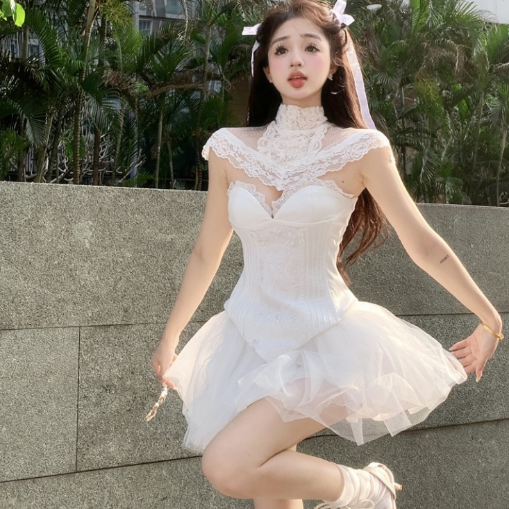 Set áo corset + chân váy xòe công chúa ulzzang màu trắng NT0067