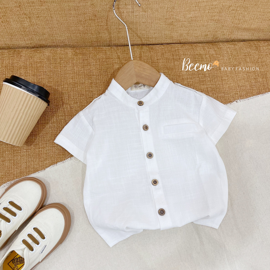 Áo sơ mi cổ tàu cá vai cộc tay Beemo cho bé trai