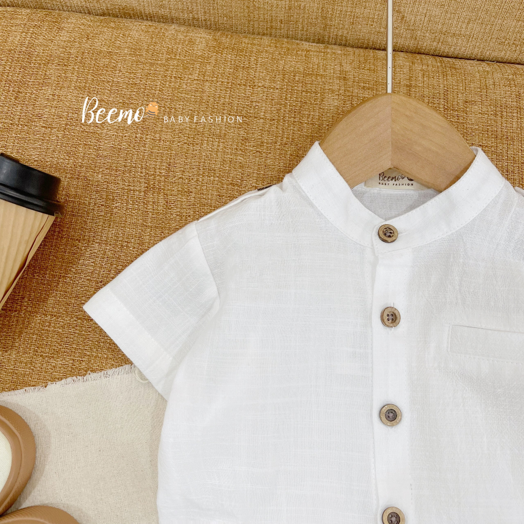 Áo sơ mi cổ tàu cá vai cộc tay Beemo cho bé trai