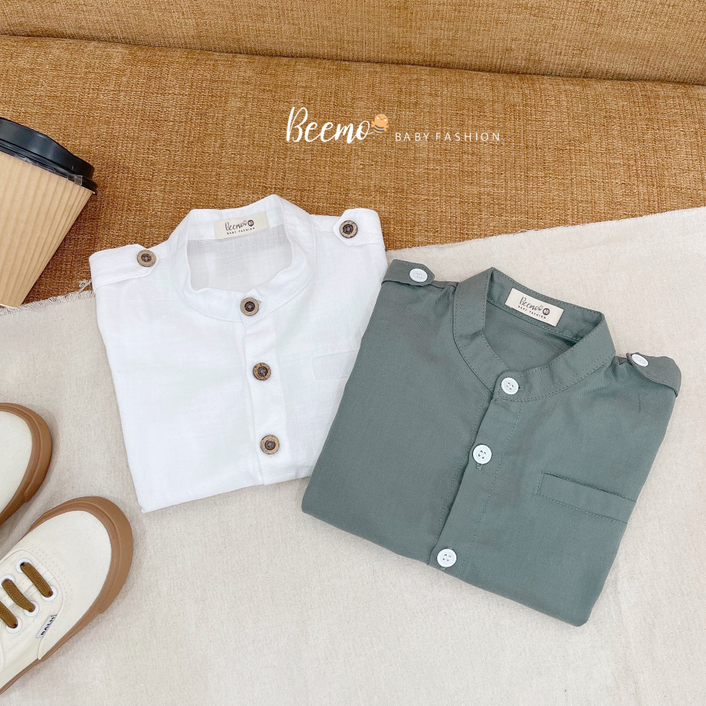 Áo sơ mi cổ tàu cá vai cộc tay Beemo cho bé trai