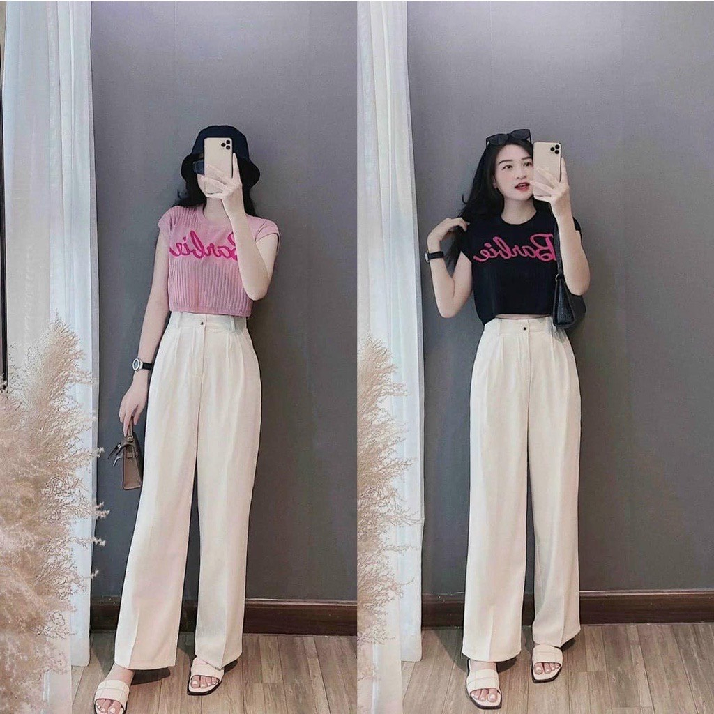 Áo Montoghi Vai Hến In Chữ Barbie Dáng Crotop Hàng Quảng Châu - SCXA148