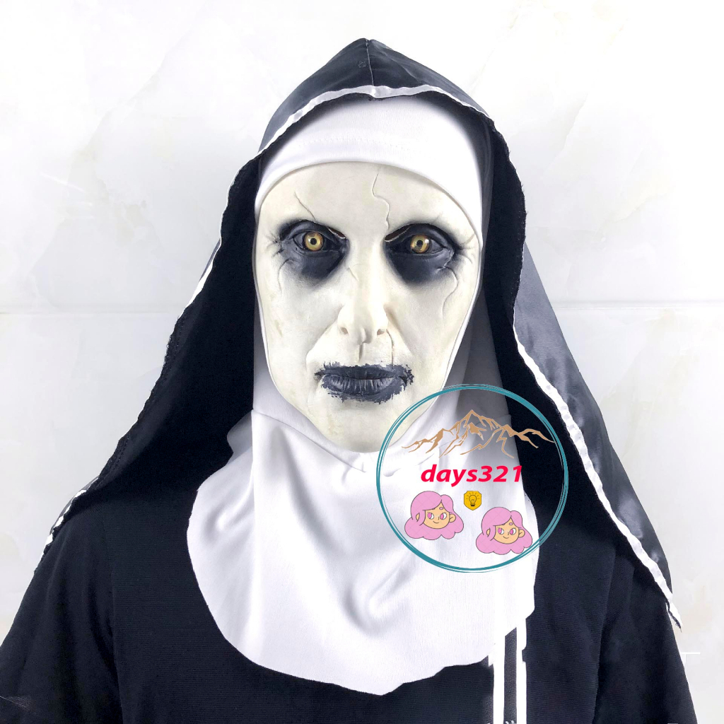 Mặt Nạ Hóa Trang Halloween Kinh Dị Nun Latex Với Khăn Trùm Đầu Hóa Trang Valak mặt nạ doạ ma sơ ấn độ