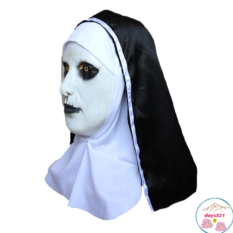 Mặt Nạ Hóa Trang Halloween Kinh Dị Nun Latex Với Khăn Trùm Đầu Hóa Trang Valak mặt nạ doạ ma sơ ấn độ