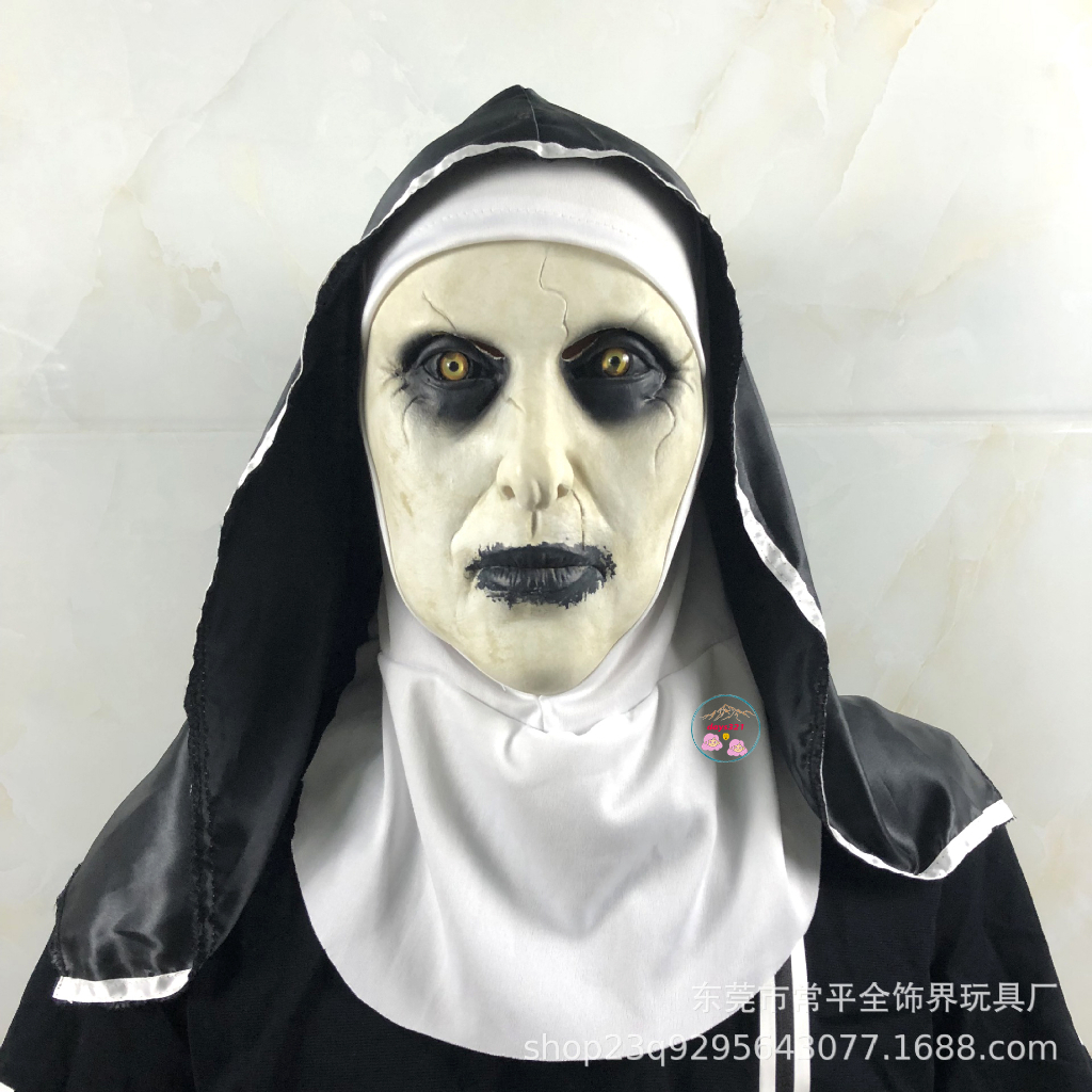 Mặt Nạ Hóa Trang Halloween Kinh Dị Nun Latex Với Khăn Trùm Đầu Hóa Trang Valak mặt nạ doạ ma sơ ấn độ