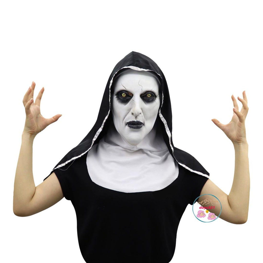 Mặt Nạ Hóa Trang Halloween Kinh Dị Nun Latex Với Khăn Trùm Đầu Hóa Trang Valak mặt nạ doạ ma sơ ấn độ