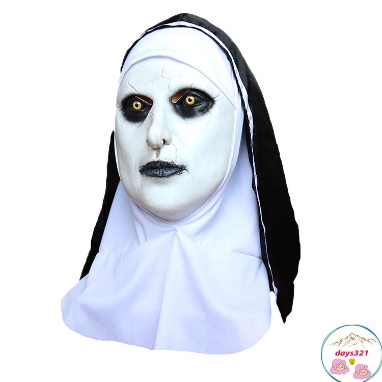 Mặt Nạ Hóa Trang Halloween Kinh Dị Nun Latex Với Khăn Trùm Đầu Hóa Trang Valak mặt nạ doạ ma sơ ấn độ