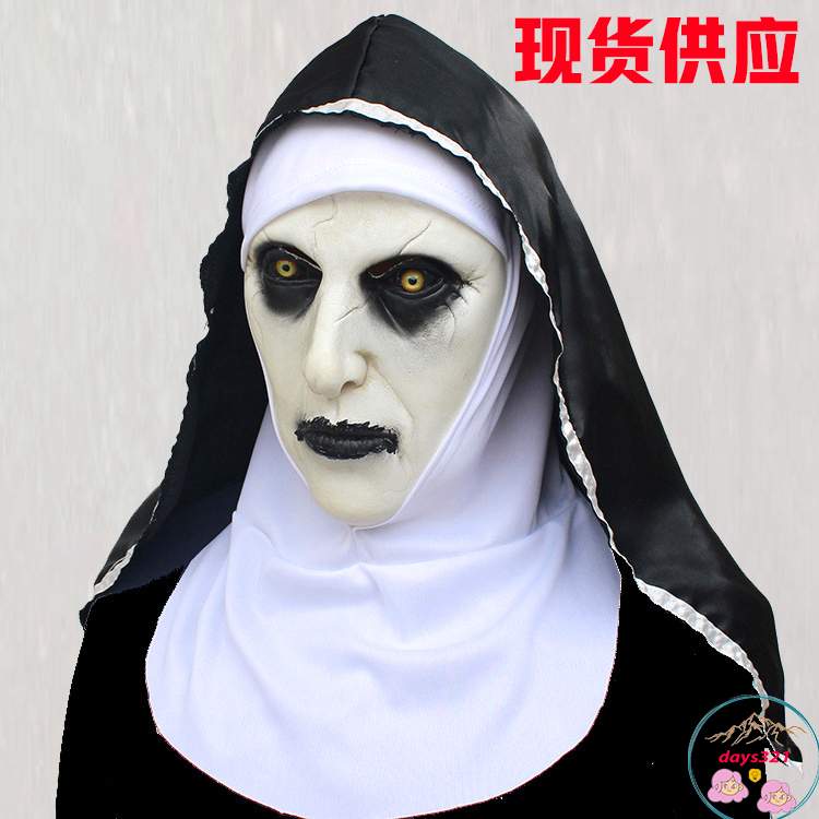 Mặt Nạ Hóa Trang Halloween Kinh Dị Nun Latex Với Khăn Trùm Đầu Hóa Trang Valak mặt nạ doạ ma sơ ấn độ