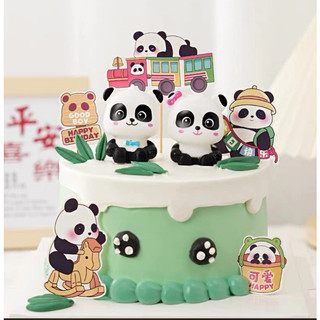 Bộ 2 con gấu trúc xanh hồng nhựa trang trí bánh kem