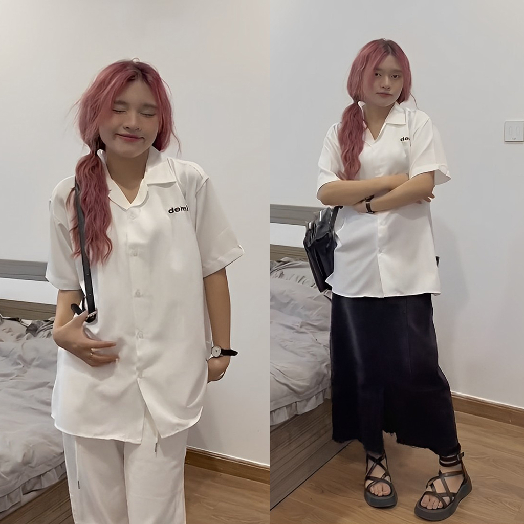 Áo sơ mi nam nữ local brand giá rẻ, sơ mi local brand tay ngắn form rộng màu trắng, đen, xanh lá DEMI | DE-S34 | BigBuy360 - bigbuy360.vn