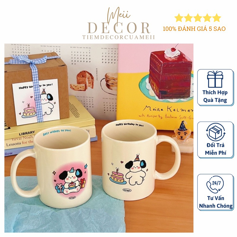 Cốc uống nước, cốc sứ cặp đôi hình cún con dễ thương -Meii.decor