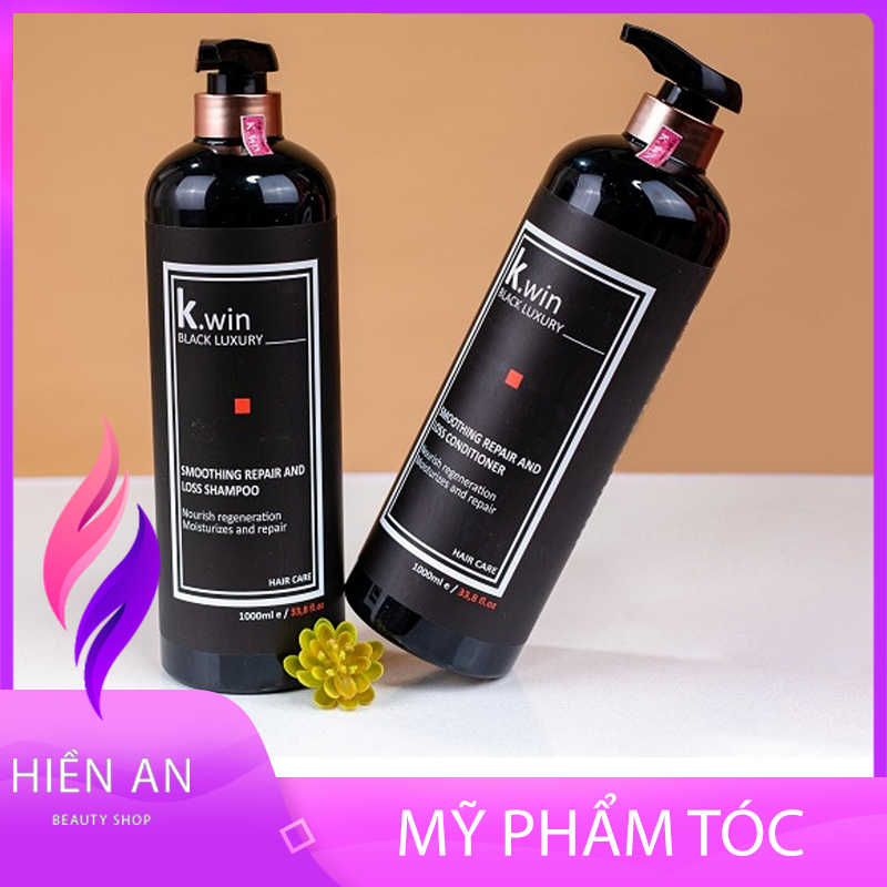 Dầu gội cặp phục hồi tóc hư tổn khô xơ Kwin lux smoothing repair and loss 1000ml combo dưỡng tóc chống gãy rụng dầu gàu