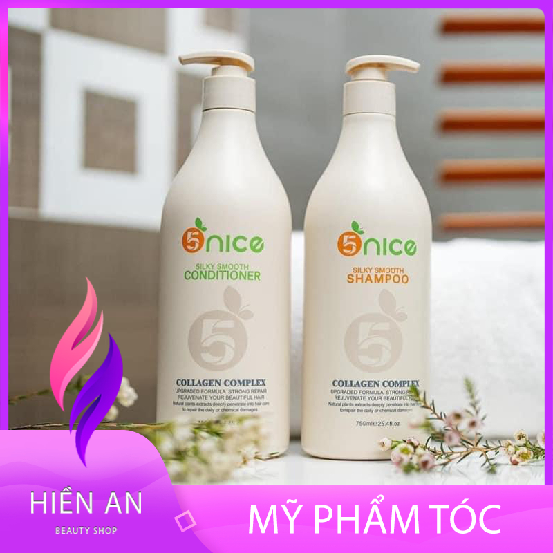 Dầu gội cặp gội xả collagen 5nice 750ml,combo chăm sóc tóc uốn nhuộm,duỗi keratin,dưỡng tóc,phục hồi tóc hư tổn gàu xù