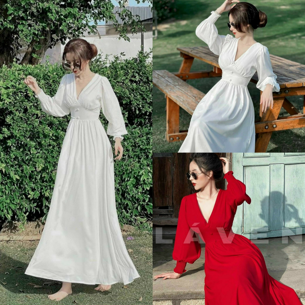 Đầm maxi dài tay dáng xòe lộng lẫy, duyên dáng cho nàng diện tiệc, đi biển [993]