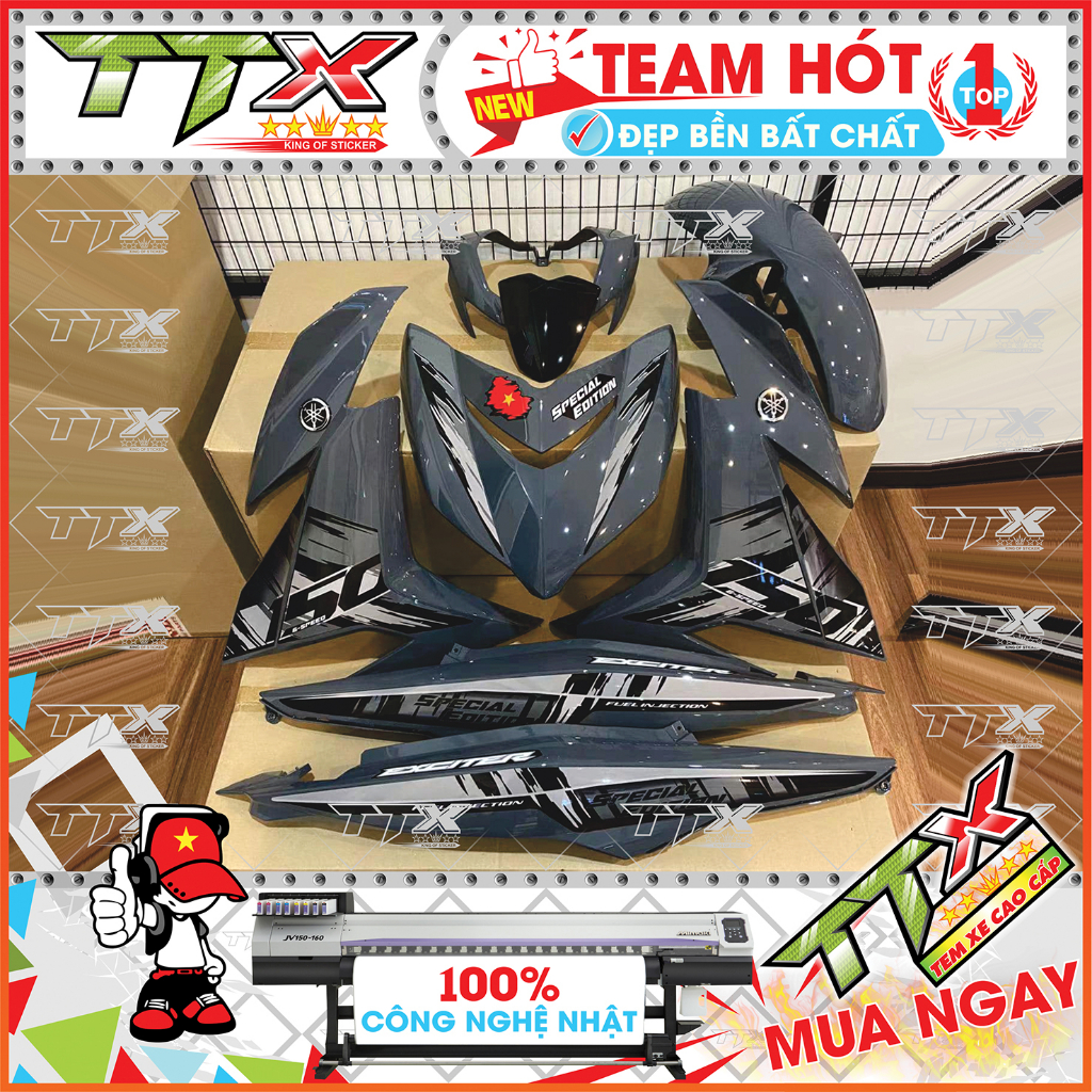 Tem Rời Dán Xe Exciter 150 Mẫu Tia Chớp Xi Xám Đen Bạc Chất Lượng Cao Cấp Siêu Đẹp Và Cực Kỳ Hót - Mã EX150 (X3-02-A2)